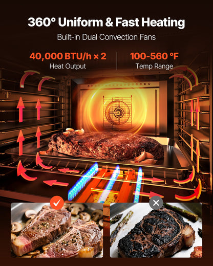 Double Deck Gas Convection Oven, 14 cu.ft Full-Size Commercial Convection Oven, 40,000 BTU x 2 Powerful Burners, Natural Gas Commercial Ovens with Two Fan Modes, for Bakery, Restaurant & Kitchen