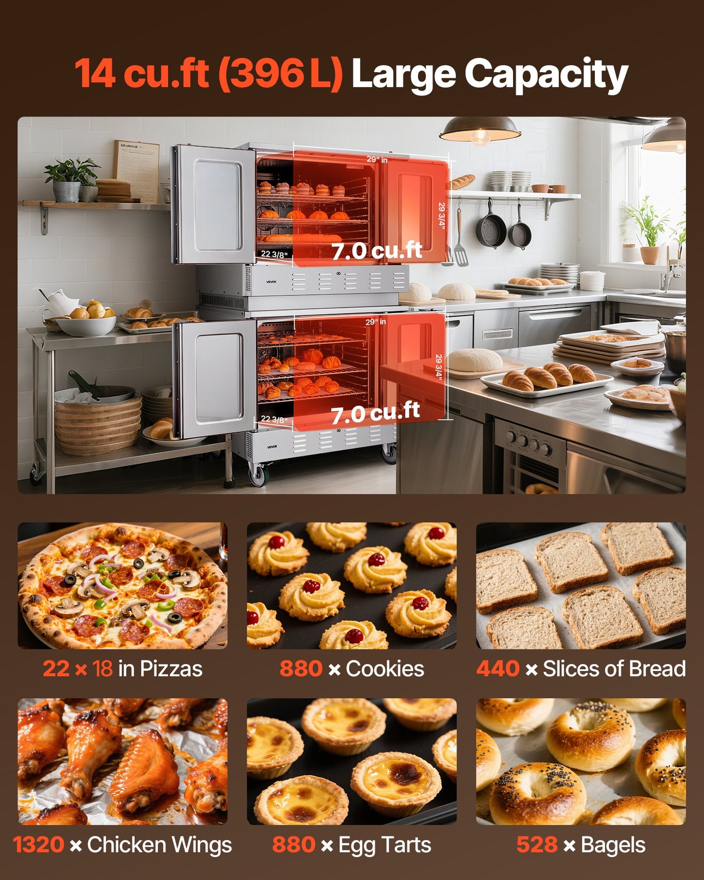 Double Deck Gas Convection Oven, 14 cu.ft Full-Size Commercial Convection Oven, 40,000 BTU x 2 Powerful Burners, Natural Gas Commercial Ovens with Two Fan Modes, for Bakery, Restaurant & Kitchen
