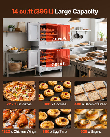Double Deck Gas Convection Oven, 14 cu.ft Full-Size Commercial Convection Oven, 40,000 BTU x 2 Powerful Burners, Natural Gas Commercial Ovens with Two Fan Modes, for Bakery, Restaurant & Kitchen
