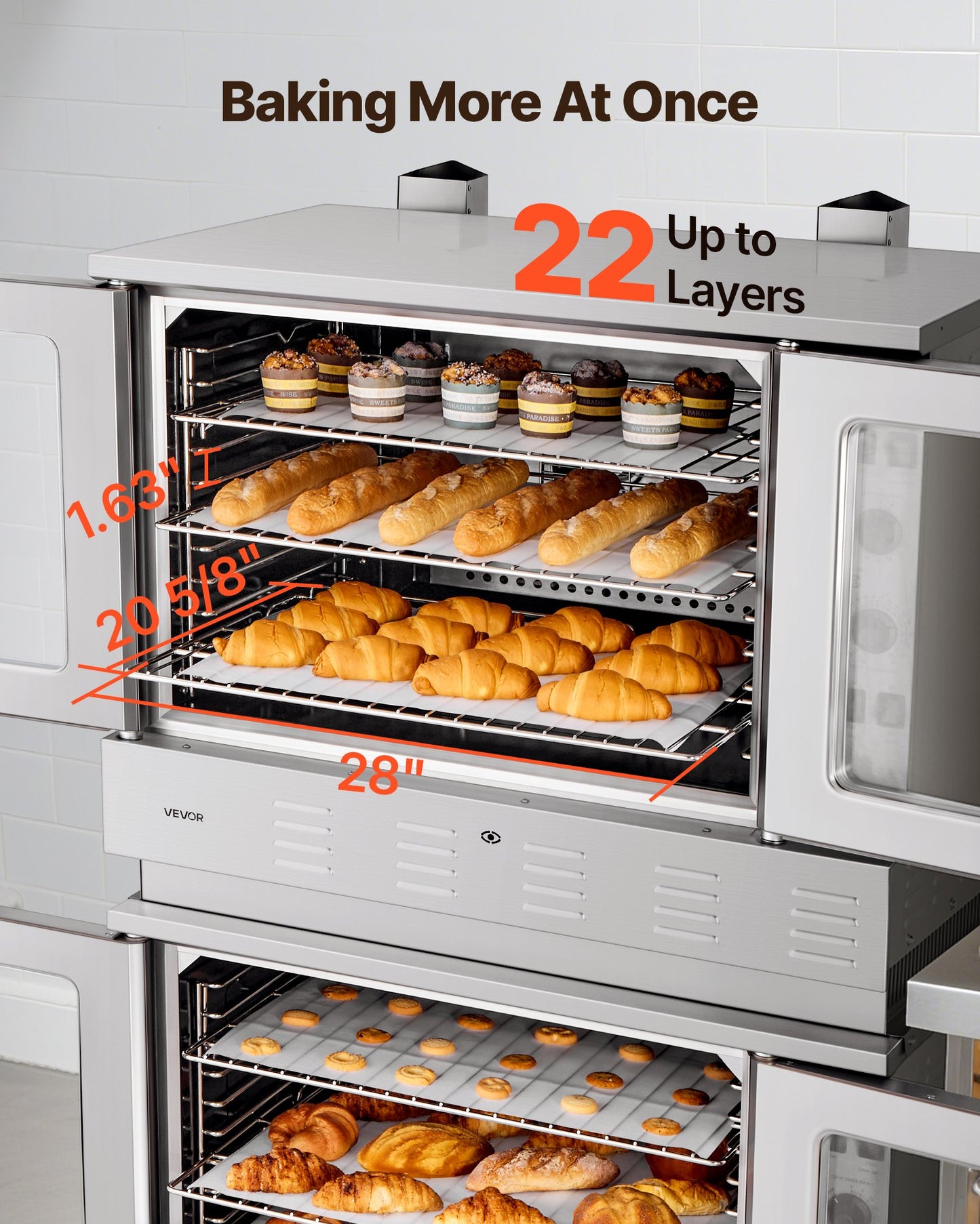Double Deck Gas Convection Oven, 14 cu.ft Full-Size Commercial Convection Oven, 40,000 BTU x 2 Powerful Burners, Natural Gas Commercial Ovens with Two Fan Modes, for Bakery, Restaurant & Kitchen