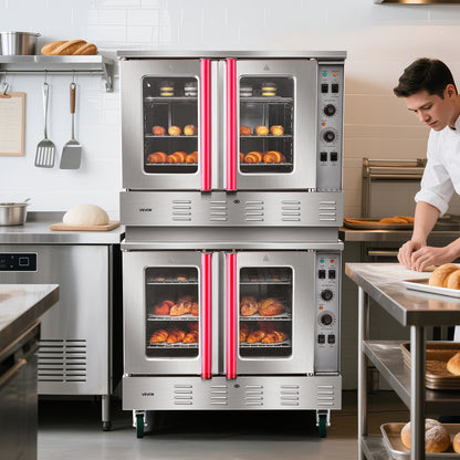 Double Deck Gas Convection Oven, 14 cu.ft Full-Size Commercial Convection Oven, 40,000 BTU x 2 Powerful Burners, Natural Gas Commercial Ovens with Two Fan Modes, for Bakery, Restaurant & Kitchen