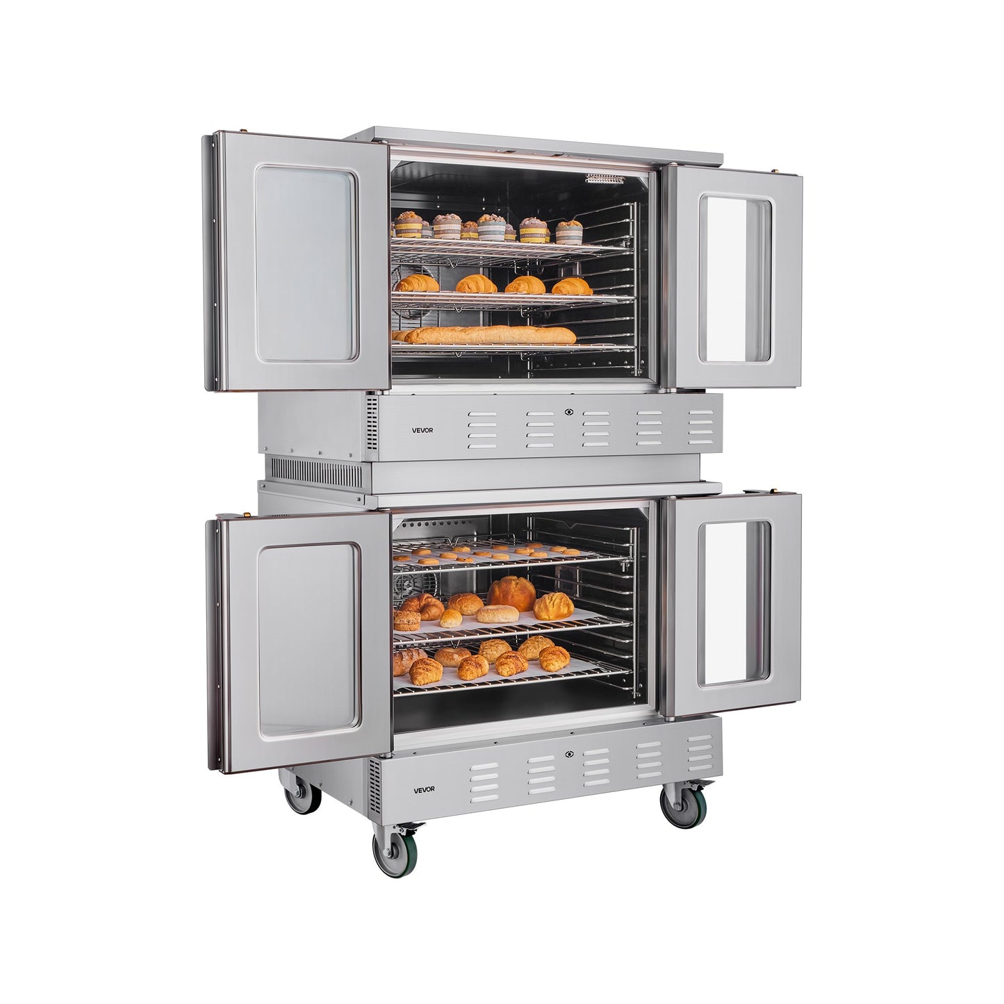 Double Deck Gas Convection Oven, 14 cu.ft Full-Size Commercial Convection Oven, 40,000 BTU x 2 Powerful Burners, Natural Gas Commercial Ovens with Two Fan Modes, for Bakery, Restaurant & Kitchen