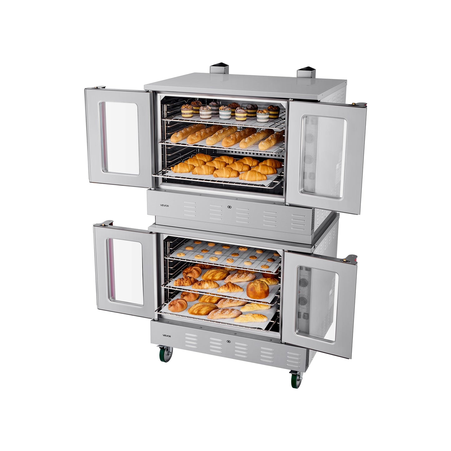 Double Deck Gas Convection Oven, 14 cu.ft Full-Size Commercial Convection Oven, 40,000 BTU x 2 Powerful Burners, Natural Gas Commercial Ovens with Two Fan Modes, for Bakery, Restaurant & Kitchen
