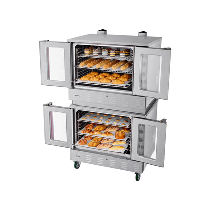 Double Deck Gas Convection Oven, 14 cu.ft Full-Size Commercial Convection Oven, 40,000 BTU x 2 Powerful Burners, Natural Gas Commercial Ovens with Two Fan Modes, for Bakery, Restaurant & Kitchen
