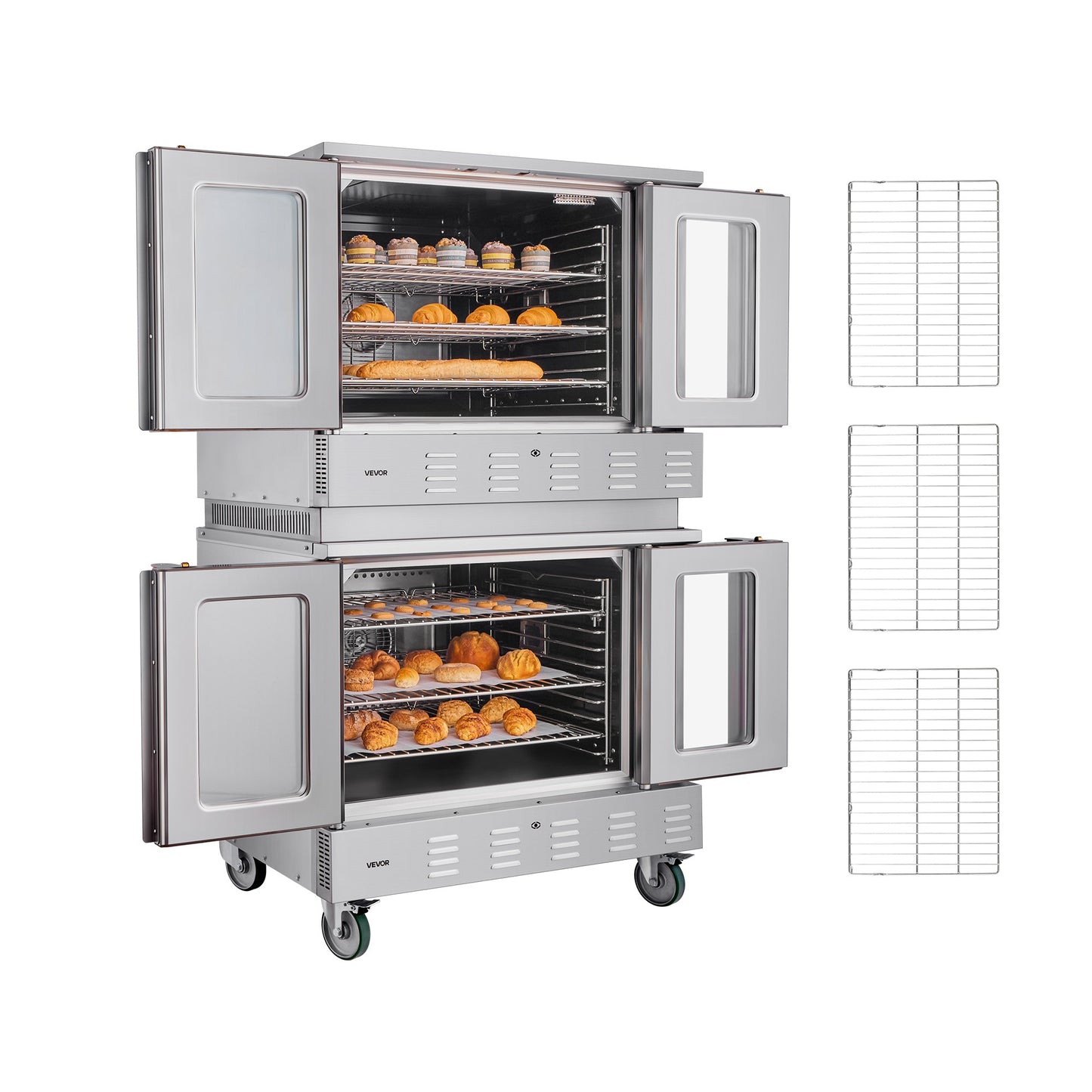 Double Deck Gas Convection Oven, 14 cu.ft Full-Size Commercial Convection Oven, 40,000 BTU x 2 Powerful Burners, Natural Gas Commercial Ovens with Two Fan Modes, for Bakery, Restaurant & Kitchen