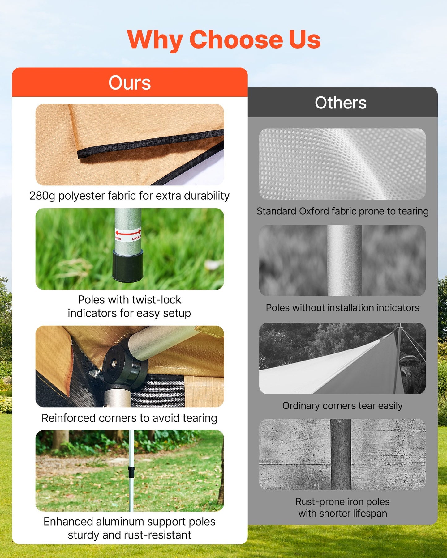 270 Degree Awning, 52 sq.ft Driver Side Vehicle Awning, Waterproof UV50+ Car Side Awnings with Carry Bag, All-Weather Free-Standing Overland Awnings Car Shelter for SUV Van Truck Camping