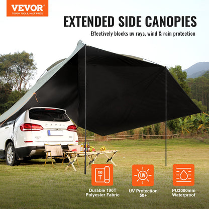 Vehicle Awning, Large 10' x 7' Screen Covering Car Side Awning, PU2000mm UV50+ Car Awning with Extended Side Canopies and Portable Storage Bag, Suitable for Truck, SUV, Van, RV