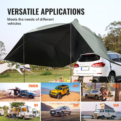 Vehicle Awning, Large 10' x 7' Screen Covering Car Side Awning, PU2000mm UV50+ Car Awning with Extended Side Canopies and Portable Storage Bag, Suitable for Truck, SUV, Van, RV