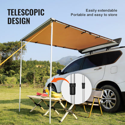 Car Side Awning, Large 4.6'x6.6' Shade Coverage Vehicle Awning, PU3000mm UV50+ Retractable Car Awning with Waterproof Storage Bag, Suitable for Truck, SUV, Van, Campers
