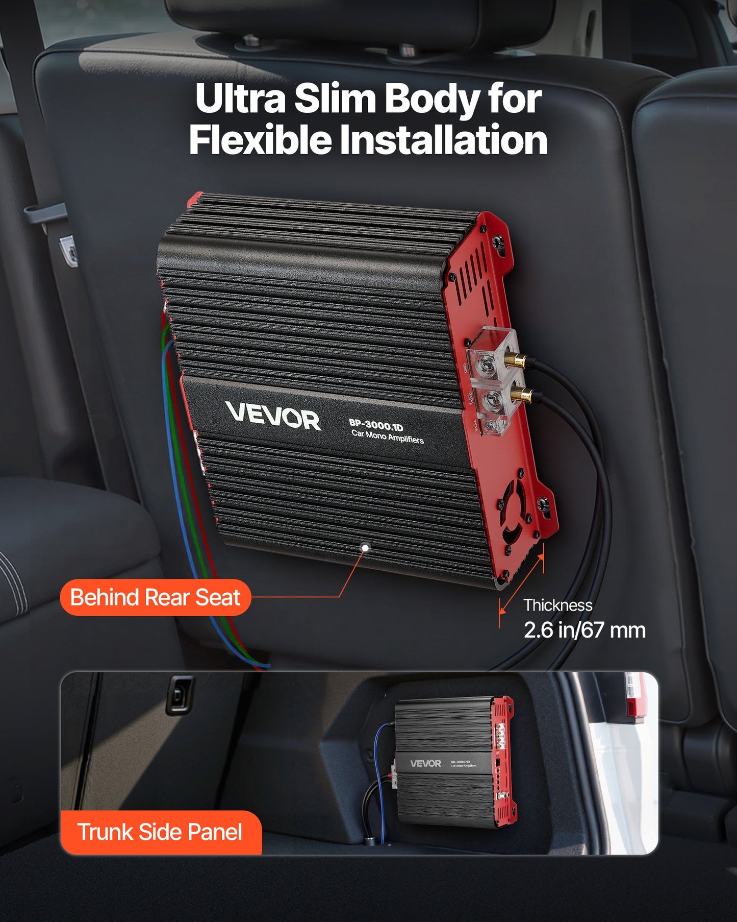 Monoblock Car Amplifier, 3000W RMS MAX, 1/2/4 Ohm Stable, 1-Channel Class D Car Audio Amplifier with Remote Subwoofer Level Control, Low Pass Filter and Bass Boost, Volume Controller Included