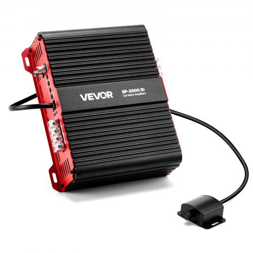 Monoblock Car Amplifier, 2000W RMS MAX, 1/2/4 Ohm Stable, 1-Channel Class D Car Audio Amplifier with Remote Subwoofer Level Control, Low Pass Filter and Bass Boost, Volume Controller Included