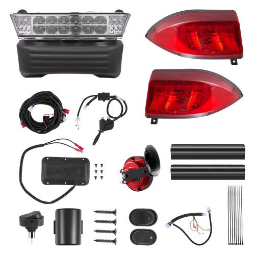 Golf Cart Light Kit, 12V, Street Legal LED Headlight and Taillight Kit with Wiring Harness, Turn Signals, Hazard Light, Switch Horn, Brake Pad, ABS Housing, for Club Car Precedent 2004-2008