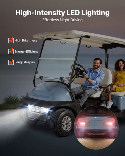 Golf Cart Light Kit, 12V, Street Legal LED Headlight and Taillight Kit with Wiring Harness, Turn Signals, Hazard Light, Switch Horn, Brake Pad, ABS Housing, for Club Car Precedent 2004-2008