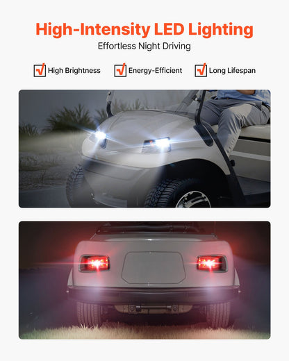 Golf Cart Light Kit, 12V, LED Headlight and Taillight Kit with Wiring Harness, Switch, Zip Ties, ABS Housing, High-Brightness, Waterproof and Dustproof, Suitable for Club Car DS 1993-Up Models