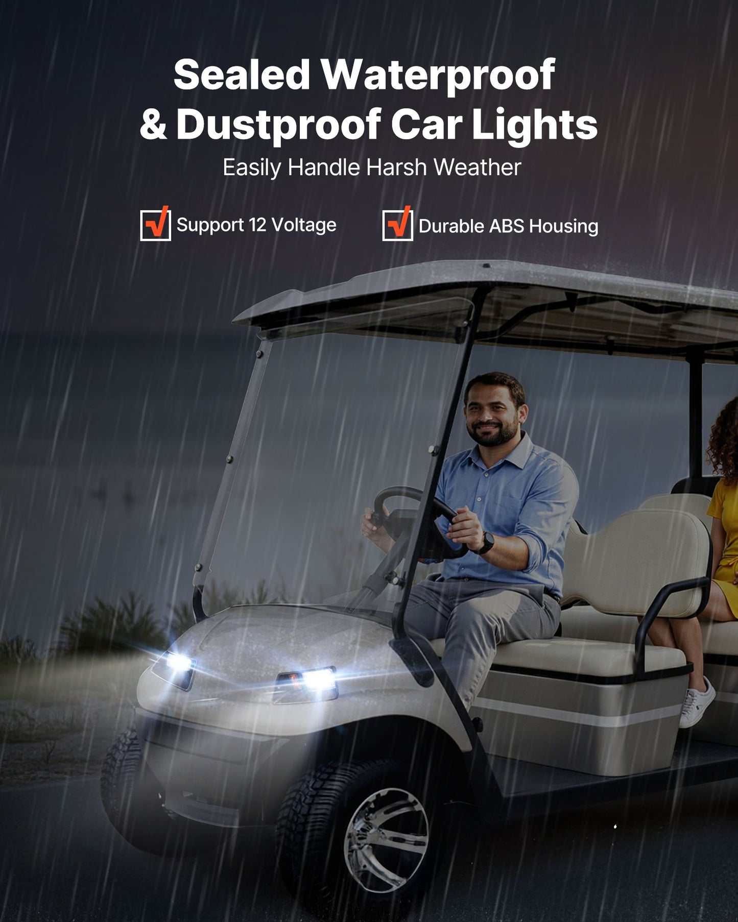 Golf Cart Light Kit, 12V, LED Headlight and Taillight Kit with Wiring Harness, Switch, Zip Ties, ABS Housing, High-Brightness, Waterproof and Dustproof, Suitable for Club Car DS 1993-Up Models