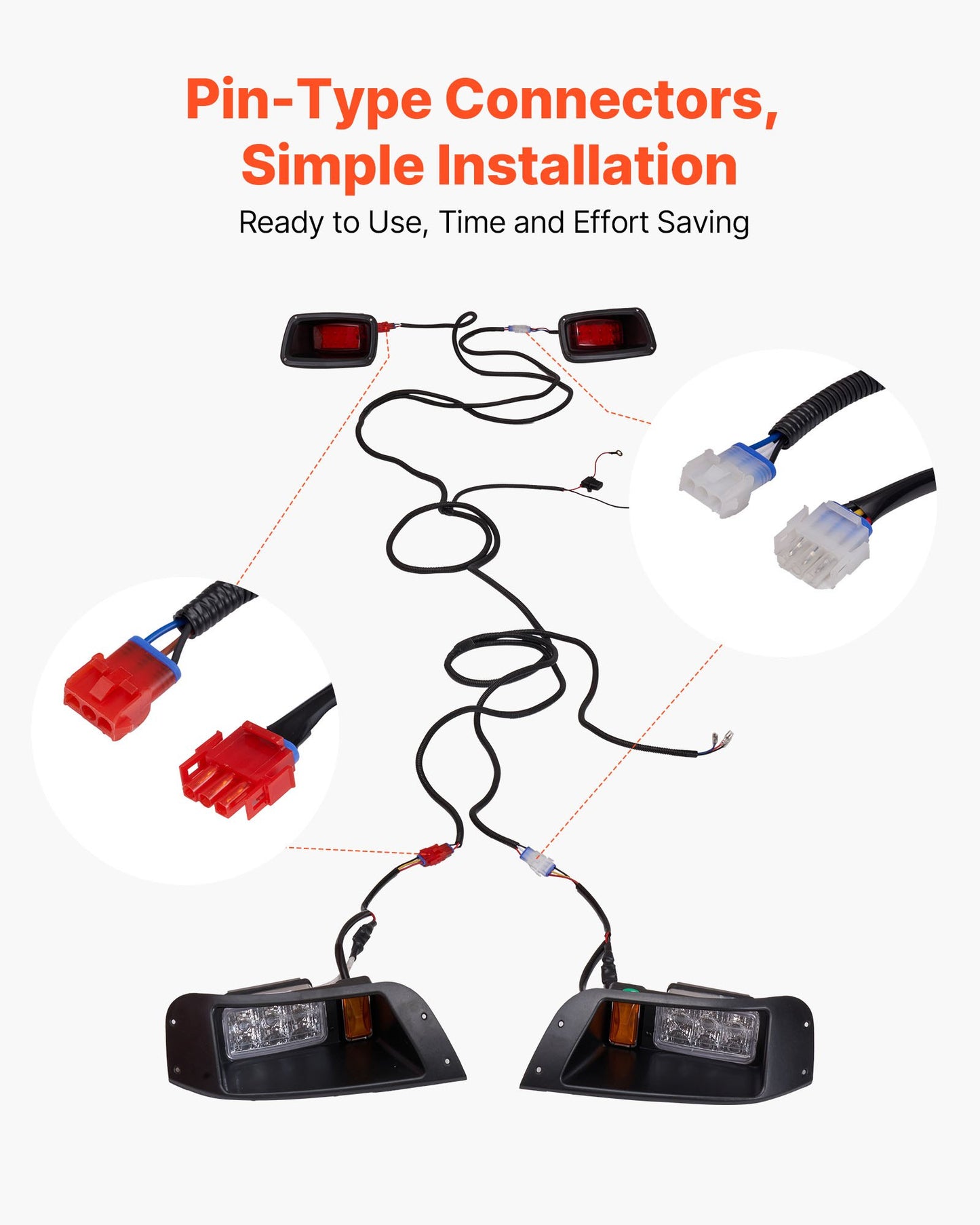 Golf Cart Light Kit, 12V, LED Headlight and Taillight Kit with Wiring Harness, Switch, Zip Ties, ABS Housing, High-Brightness, Waterproof and Dustproof, Suitable for Club Car DS 1993-Up Models