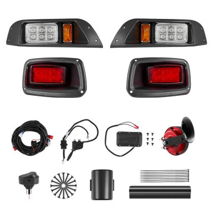 Golf Cart Light Kit, 12 Volt, Street Legal LED Headlight and Tail Light Kit with Wiring Harness, Turn Signals, Hazard Light, Switch Horn, Brake Pad, Zip Ties, ABS Housing, for EZGO TXT 1996-2013