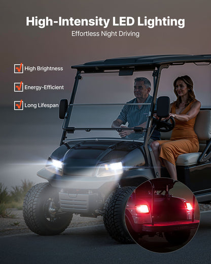 Golf Cart Light Kit, 12 Volt, Street Legal LED Headlight and Tail Light Kit with Wiring Harness, Turn Signals, Hazard Light, Switch Horn, Brake Pad, Zip Ties, ABS Housing, for EZGO TXT 1996-2013