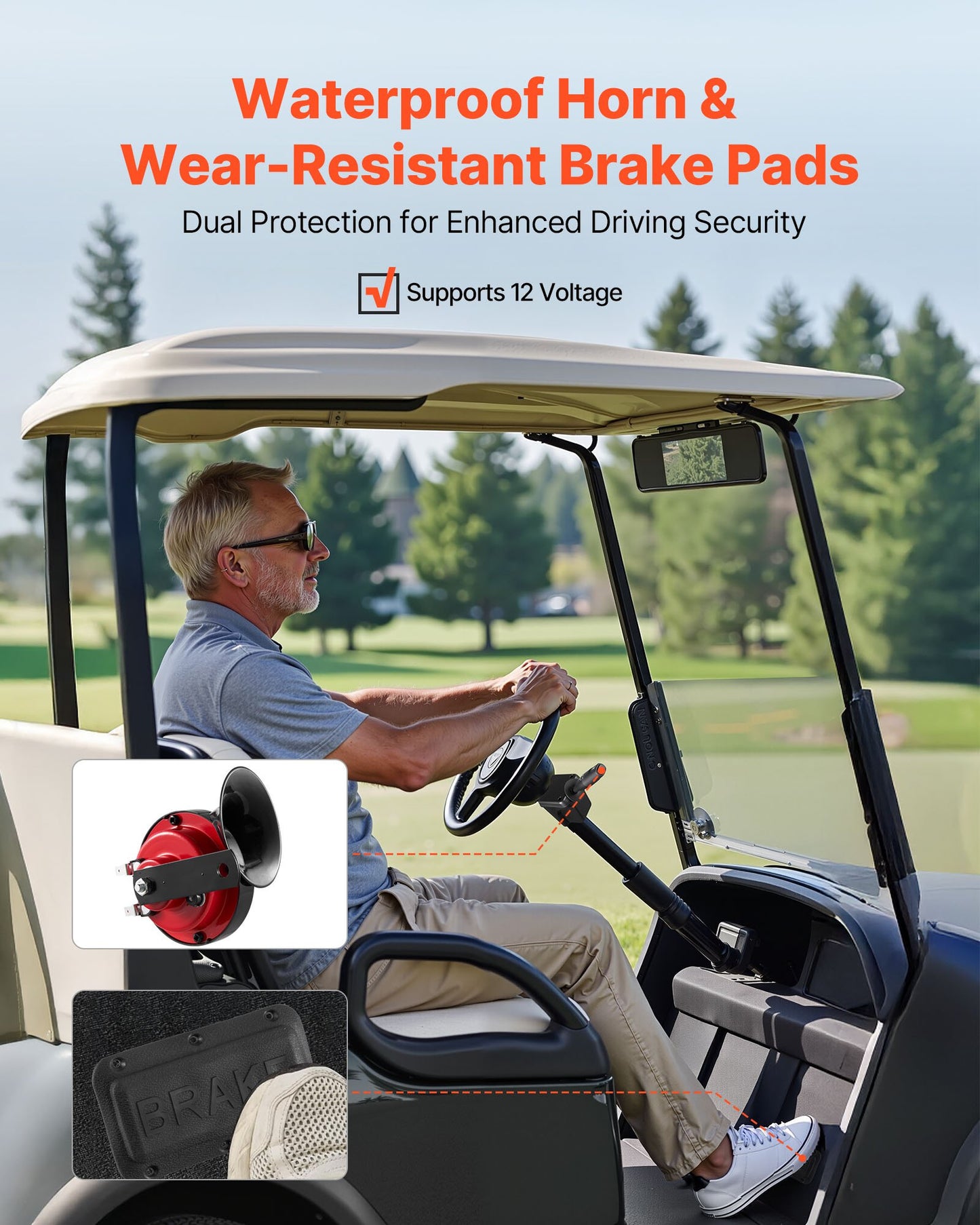 Golf Cart Light Kit, 12 Volt, Street Legal LED Headlight and Tail Light Kit with Wiring Harness, Turn Signals, Hazard Light, Switch Horn, Brake Pad, Zip Ties, ABS Housing, for EZGO TXT 1996-2013