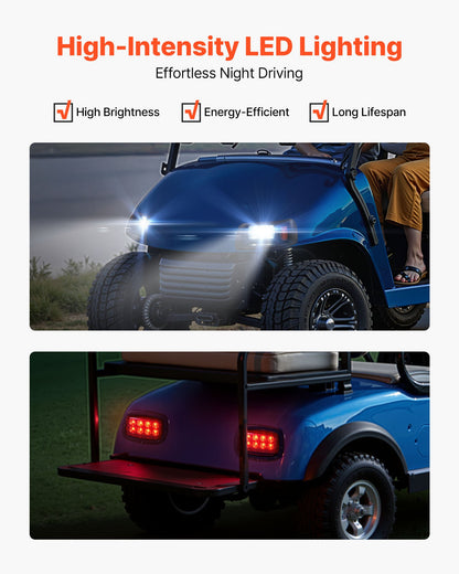 Golf Cart Light Kit, 12 Volt, LED Headlight and Tail Light Kit with Wiring Harness, Switch, Zip Ties, ABS Housing, High-Brightness, Waterproof and Dustproof, Fit for EZGO TXT 1996-2013 Models
