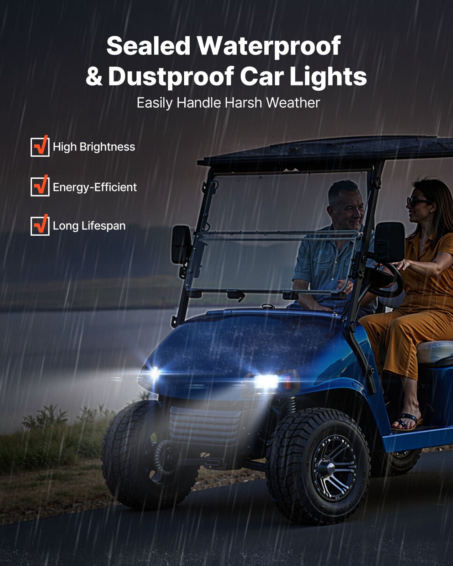 Golf Cart Light Kit, 12 Volt, LED Headlight and Tail Light Kit with Wiring Harness, Switch, Zip Ties, ABS Housing, High-Brightness, Waterproof and Dustproof, Fit for EZGO TXT 1996-2013 Models