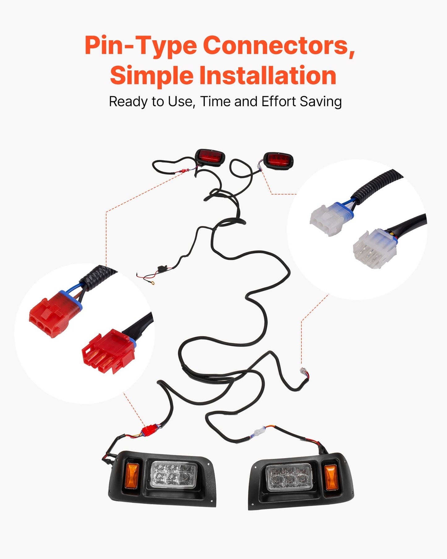 Golf Cart Light Kit, 12 Volt, LED Headlight and Tail Light Kit with Wiring Harness, Switch, Zip Ties, ABS Housing, High-Brightness, Waterproof and Dustproof, Fit for EZGO TXT 1996-2013 Models