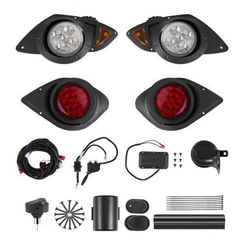 Golf Cart Light Kit, 12 Volt, Street Legal LED Headlight and Taillight Kit with Wiring Harness, Turn Signals, Hazard Light, Switch Horn, Brake Pad, Zip Ties, ABS Housing, for Yamaha G29 2007-Up