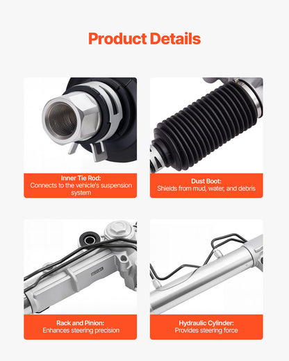 Hydraulic Power Steering Rack and Pinion, with Dust Boot, Compatible with 1996-2000 Toyota 4Runner L4 2.7L, 1996-2002 Toyota 4Runner V6 3.4L, 1998-2004 Toyota Tacoma L4 2.7L / V6 3.4L (RWD)