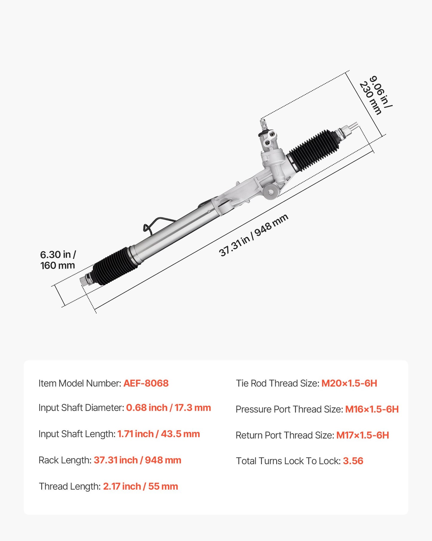 Hydraulic Power Steering Rack and Pinion, with Dust Boot, Compatible with 1996-2000 Toyota 4Runner L4 2.7L, 1996-2002 Toyota 4Runner V6 3.4L, 1998-2004 Toyota Tacoma L4 2.7L / V6 3.4L (RWD)