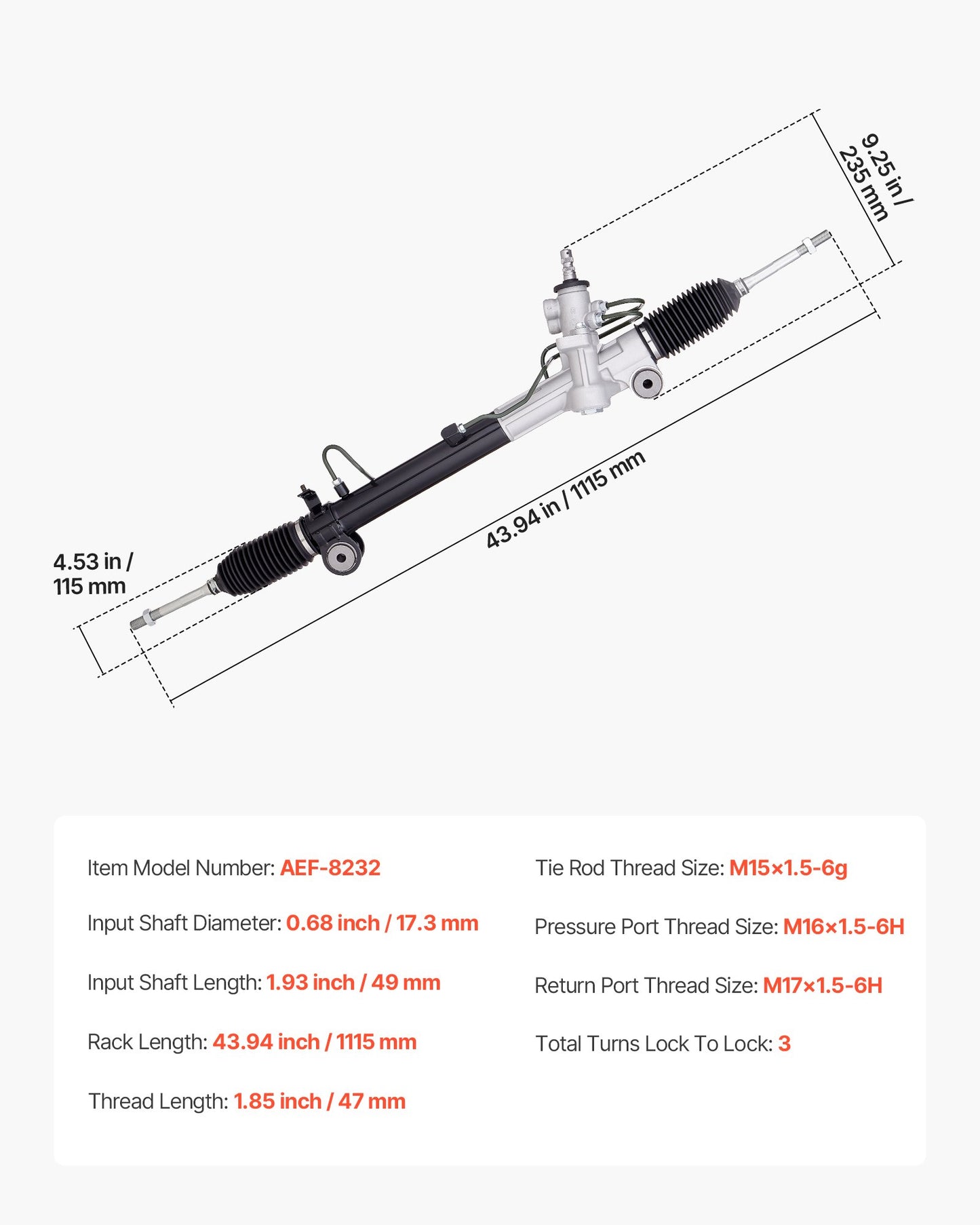 Hydraulic Power Steering Rack and Pinion, Steering Rack and Pinion Assembly with Dust Boot, Compatible with 2004-2006 Lexus RX330, 2007-2009 Lexus RX350, 2001-2007 Toyota Highlander