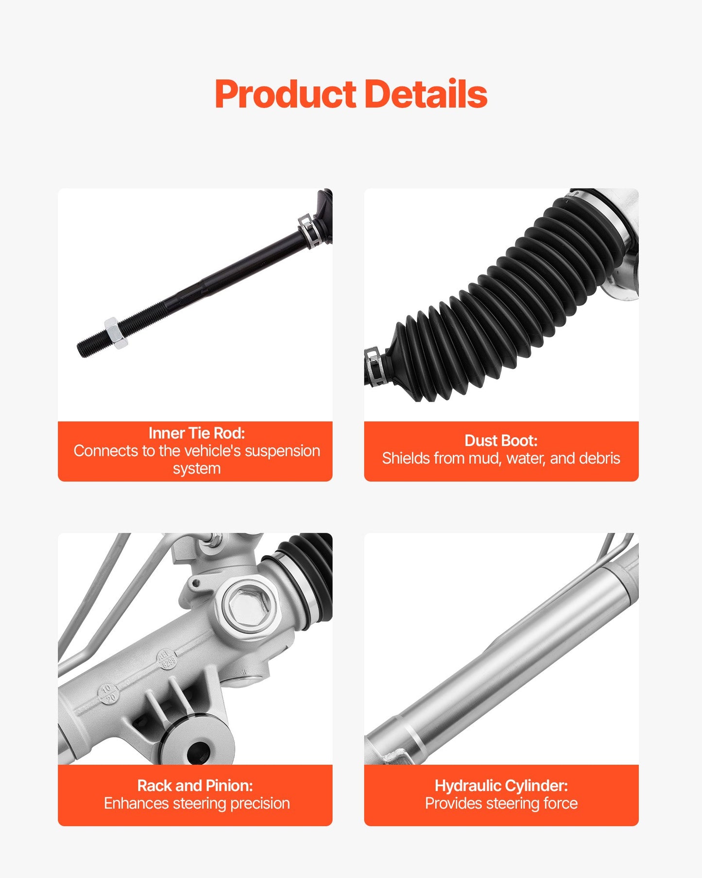 Hydraulic Power Steering Rack and Pinion, with Dust Boot, Compatible with Chevrolet, Silverado 1500 1999-2003, Silverado 1500 2004-2005 Without Spring Special (B2E) or High Output Package (B4V)