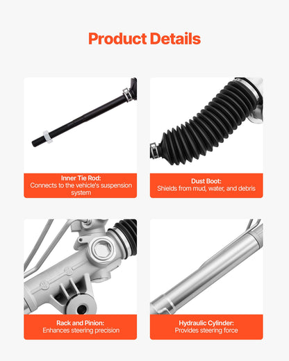 Hydraulic Power Steering Rack and Pinion, with Dust Boot, Compatible with Chevrolet, Silverado 1500 1999-2003, Silverado 1500 2004-2005 Without Spring Special (B2E) or High Output Package (B4V)