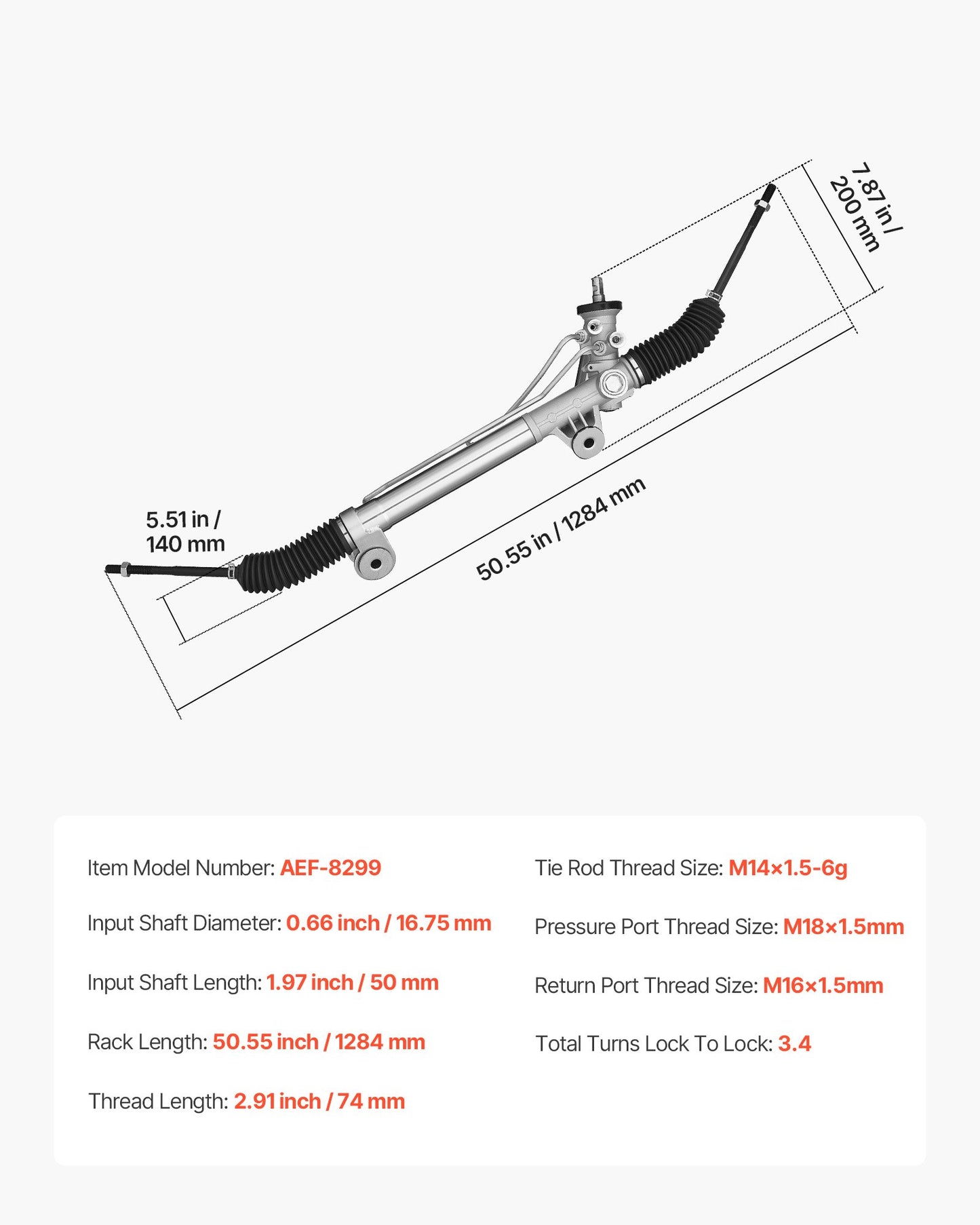 Hydraulic Power Steering Rack and Pinion, with Dust Boot, Compatible with Chevrolet, Silverado 1500 1999-2003, Silverado 1500 2004-2005 Without Spring Special (B2E) or High Output Package (B4V)