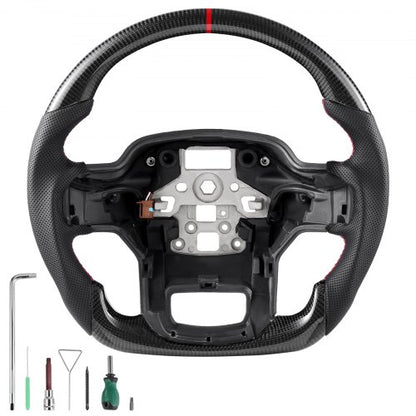 Steering Wheel for 2021-2024 Ford F150, Carbon Fiber Steering Wheel D-Shaped Flat-Bottom with Heating Function, Leather Grip with Non-Slip Texture, Accessories Replacement for Ford F150, Black