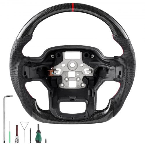 Steering Wheel for 2021-2024 Ford F150, Carbon Fiber Steering Wheel D-Shaped Flat-Bottom with Heating Function, Leather Grip with Non-Slip Texture, Accessories Replacement for Ford F150, Black