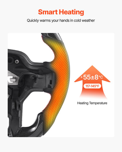 Steering Wheel for 2021-2024 Ford F150, Carbon Fiber Steering Wheel D-Shaped Flat-Bottom with Heating Function, Leather Grip with Non-Slip Texture, Accessories Replacement for Ford F150, Black