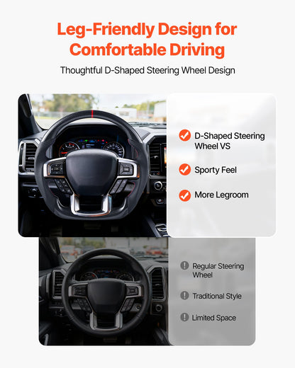 Steering Wheel for 2021-2024 Ford F150, Carbon Fiber Steering Wheel D-Shaped Flat-Bottom with Heating Function, Leather Grip with Non-Slip Texture, Accessories Replacement for Ford F150, Black