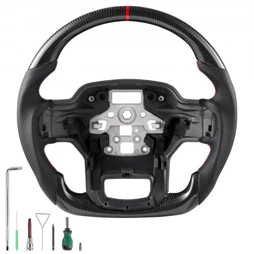 Steering Wheel for 2021-2024 Ford F150, Carbon Fiber Steering Wheel D-Shaped Flat-Bottom, Leather Grip with Non-Slip Texture & Precise Stitching, Accessories Replacement for Ford F150, Black