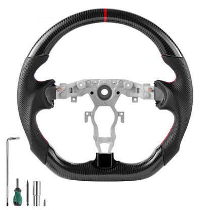Steering Wheel for 2008-2020 Nissan 370Z, Carbon Fiber Steering Wheel D-Shaped Flat-Bottom, Leather Grip with Non-Slip Texture & Precise Stitching, Accessories Replacement for Nissan 370Z, Black