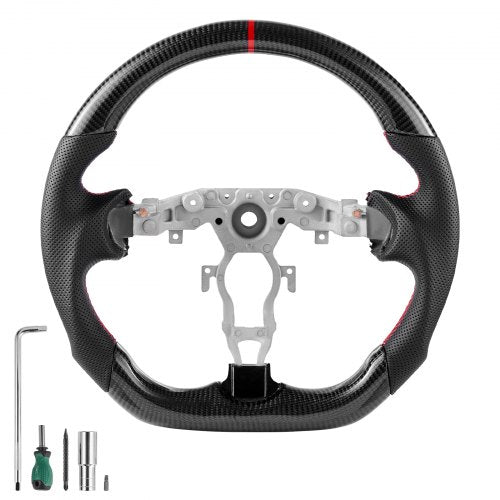 Steering Wheel for 2008-2020 Nissan 370Z, Carbon Fiber Steering Wheel D-Shaped Flat-Bottom, Leather Grip with Non-Slip Texture & Precise Stitching, Accessories Replacement for Nissan 370Z, Black