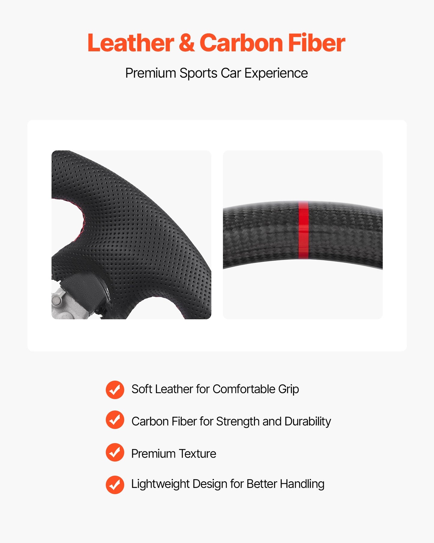 Steering Wheel for 2008-2020 Nissan 370Z, Carbon Fiber Steering Wheel D-Shaped Flat-Bottom, Leather Grip with Non-Slip Texture & Precise Stitching, Accessories Replacement for Nissan 370Z, Black