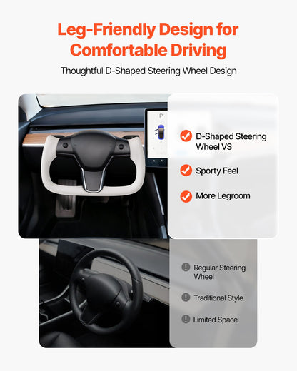 Steering Wheel for 2016-2023 Tesla Model 3, Carbon Fiber Steering Wheel D-Shaped Flat-Bottom with Heating Function, Leather Grip with Non-Slip Texture, Accessories Replacement for Model 3, White