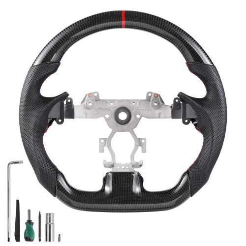 Steering Wheel for 2007-2013 Infiniti G37, Carbon Fiber Steering Wheel D-Shaped Flat-Bottom, Leather Grip with Non-Slip Texture & Precise Stitching, Accessories Replacement for Infiniti, Black