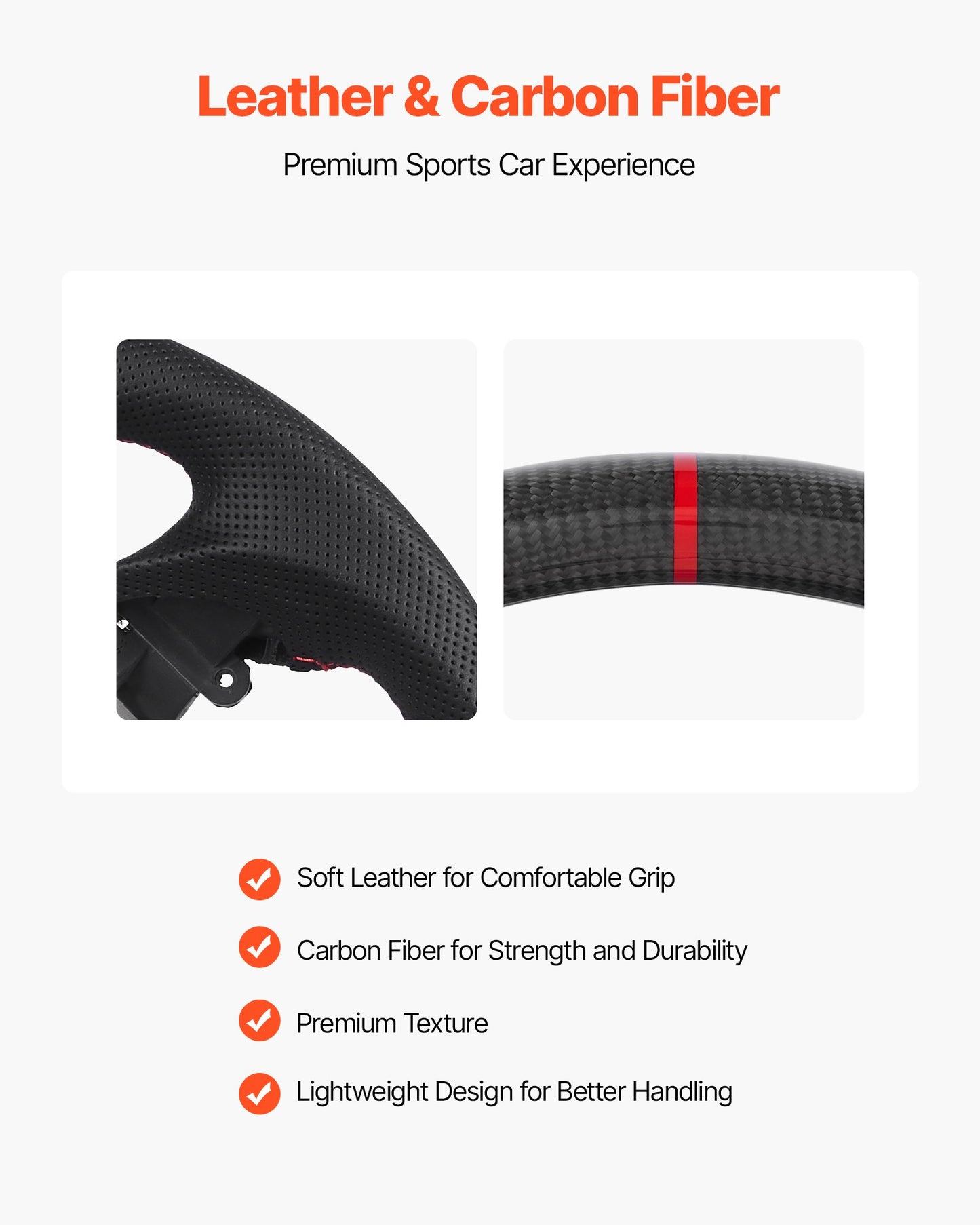 Steering Wheel for 2007-2013 Infiniti G37, Carbon Fiber Steering Wheel D-Shaped Flat-Bottom, Leather Grip with Non-Slip Texture & Precise Stitching, Accessories Replacement for Infiniti, Black