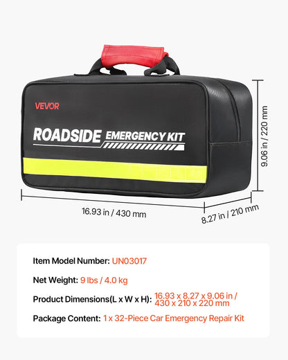Car Emergency Kit, 2-in-1 First Aid Kit with Jumper Cables, Essential Roadside Emergency Car Kits for Vehicle, Travel and Home, 32-Piece Auto Road Side Assistance Tools with Medical Aid Kits