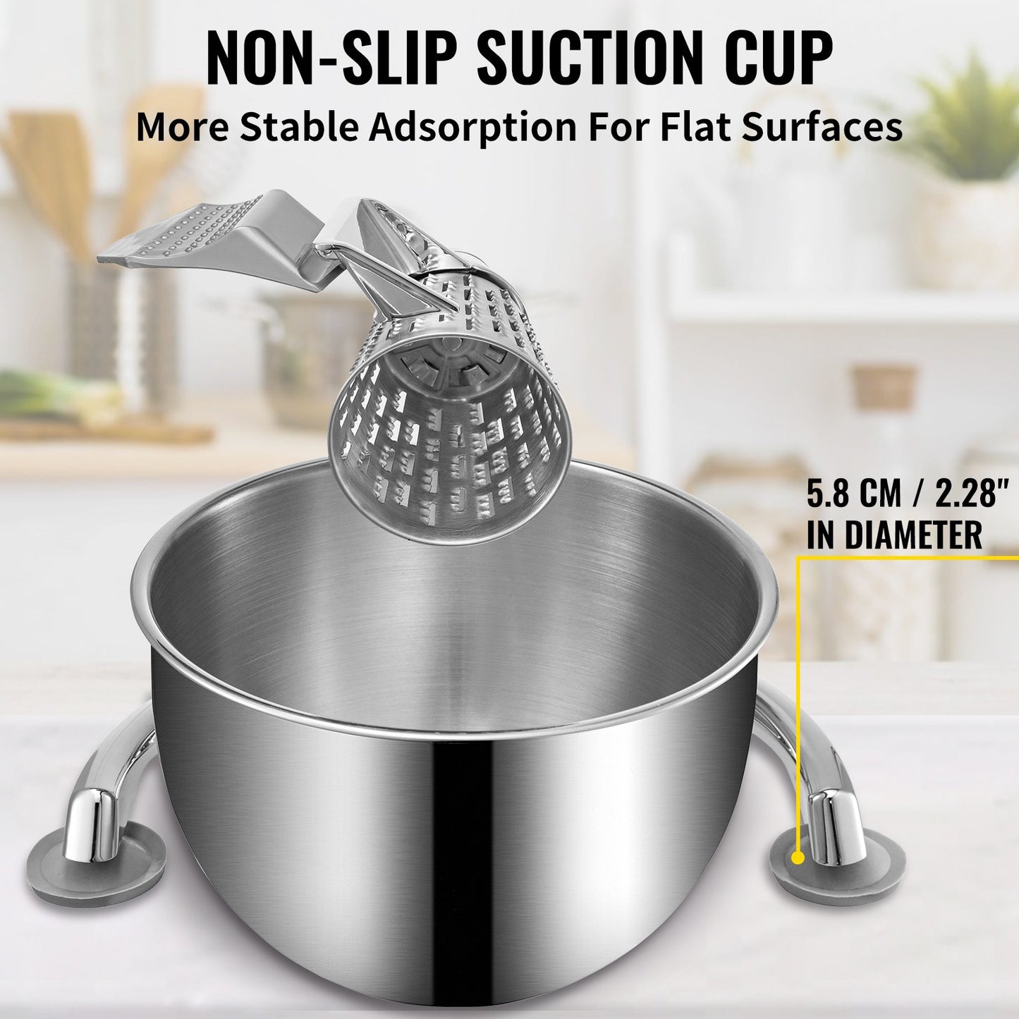 Rotary Cheese Grater, Zinc Alloy Rotary Vegetable Mandoline, Manual Cheese Mandoline with 5 Stainless Steel Cutting Cones, Manual Vegetable Grater with 2.5L Bowl, Rotary Shredder with Suction Ba