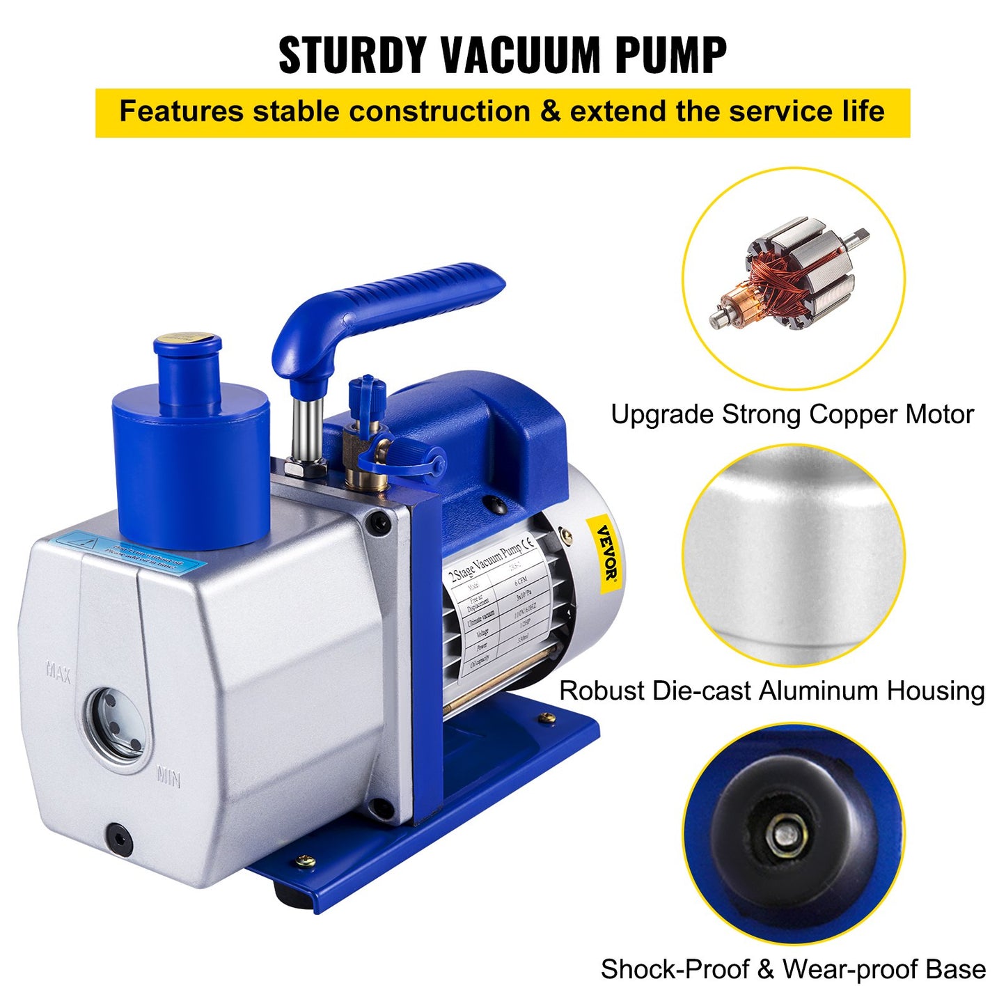 6 CFM 1/2 HP Refrigeration Vacuum Pump, 2 Stage Air Vacuum Pump AC Refrigeration Kit, Vacuum Forming Refrigeration Vacuum Packing, 1/2 HP HVAC Combo Air Conditioning Refrigeration