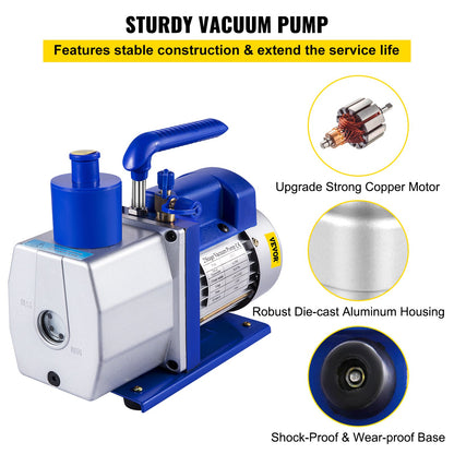 6 CFM 1/2 HP Refrigeration Vacuum Pump, 2 Stage Air Vacuum Pump AC Refrigeration Kit, Vacuum Forming Refrigeration Vacuum Packing, 1/2 HP HVAC Combo Air Conditioning Refrigeration