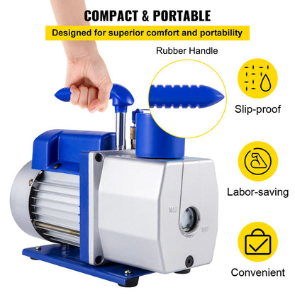 6 CFM 1/2 HP Refrigeration Vacuum Pump, 2 Stage Air Vacuum Pump AC Refrigeration Kit, Vacuum Forming Refrigeration Vacuum Packing, 1/2 HP HVAC Combo Air Conditioning Refrigeration