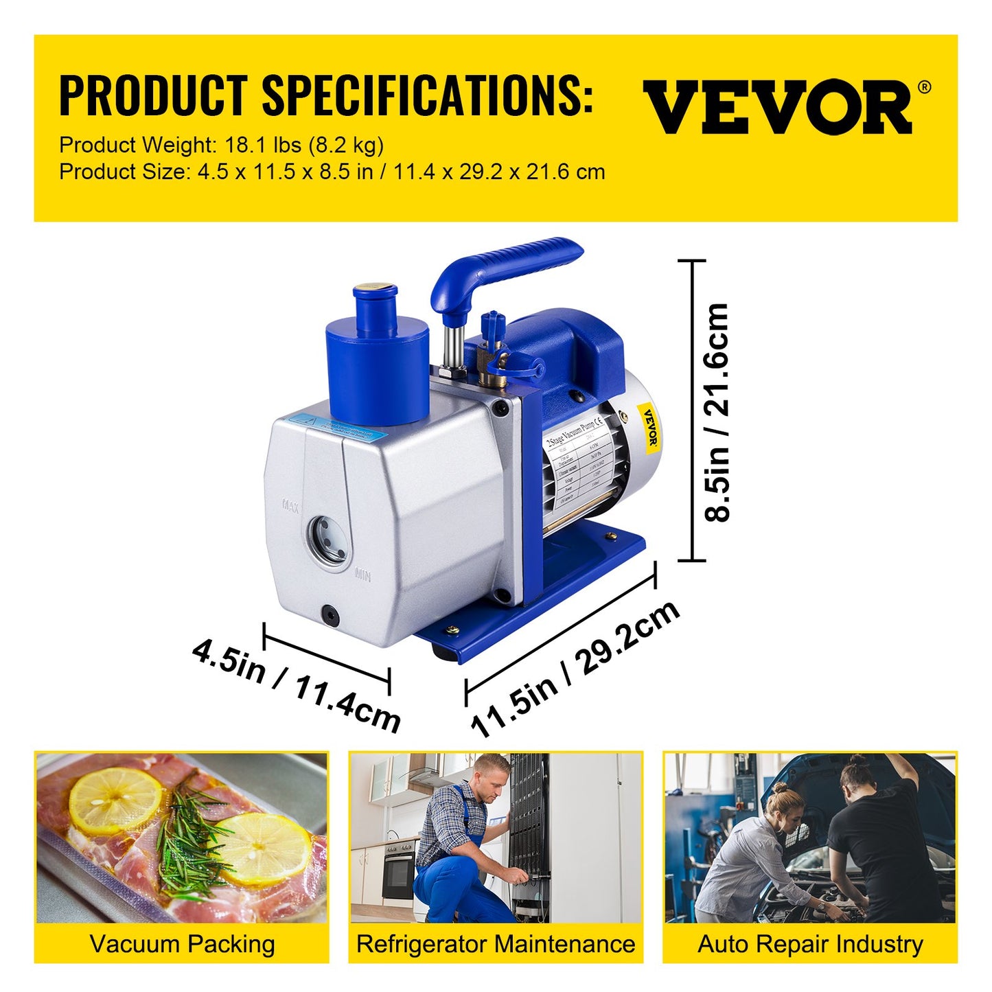 6 CFM 1/2 HP Refrigeration Vacuum Pump, 2 Stage Air Vacuum Pump AC Refrigeration Kit, Vacuum Forming Refrigeration Vacuum Packing, 1/2 HP HVAC Combo Air Conditioning Refrigeration
